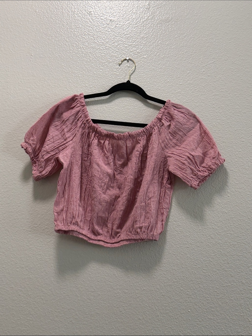 Free Kisses Pink Off-Shoulder Puff Sleeve Crop Top